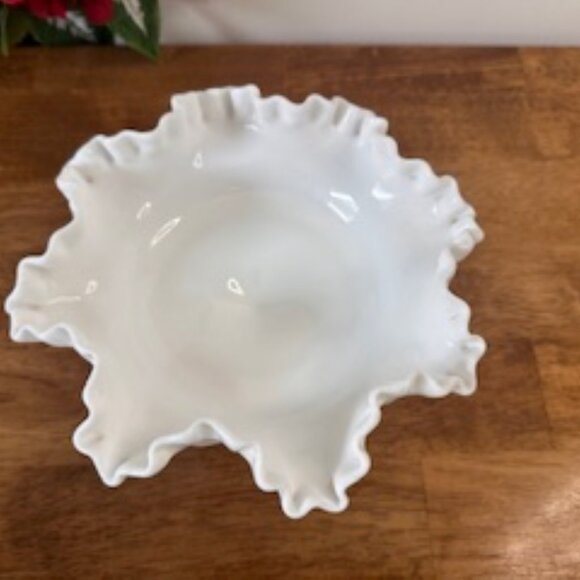 Fenton Hobnail Milk Glass Pedestal Bowl‎ Ruffled Edge Vintage Compote Vase - Picture 6 of 6